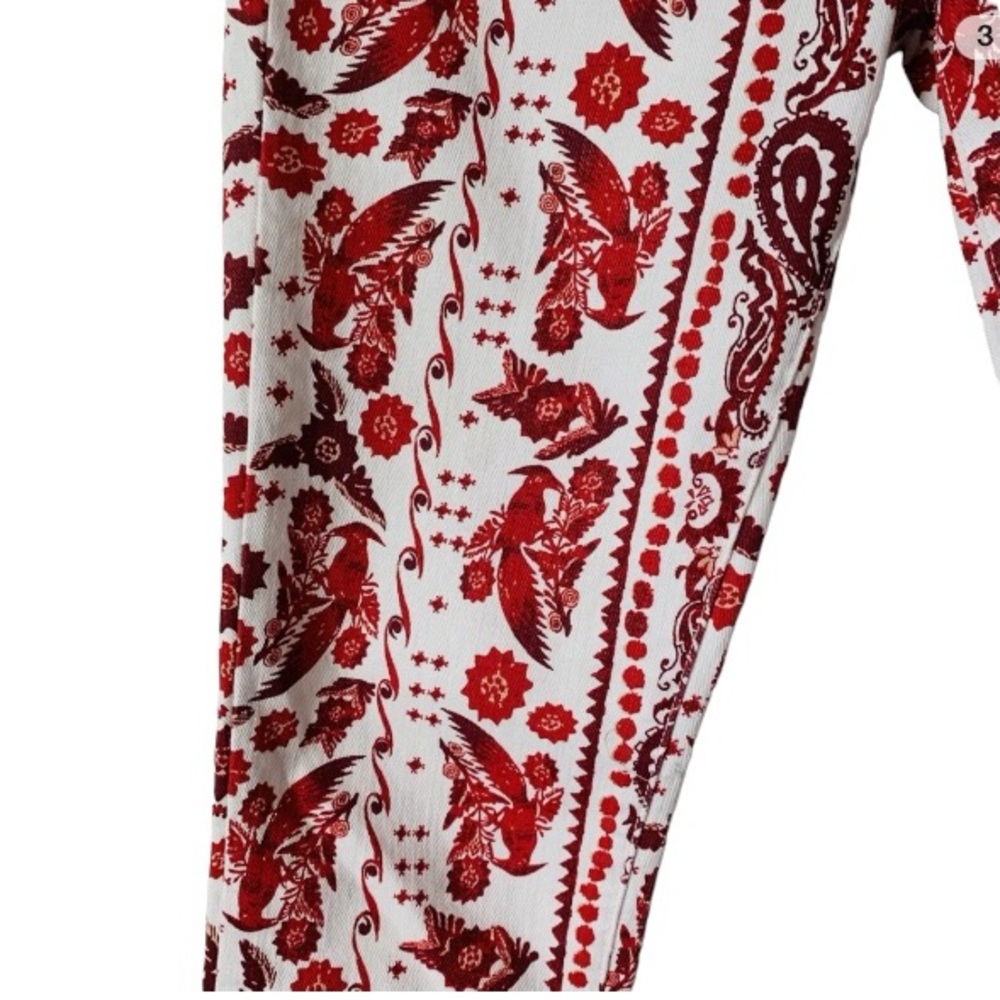 ❤️ Rebecca Minkoff Bleeker Skinny Red & White Paisley Bird Print Jeans Size 28 - Picture 5 of 8